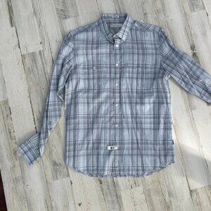 Calvin Klein Men's Size Medium Button Down Shirt Plaid Light Grey 100% Cotton